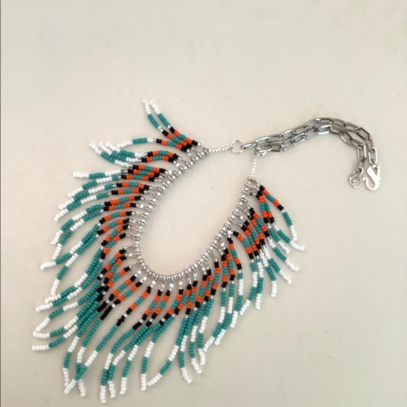 Handmade turquoise boho fringed festival beaded necklace - Picture 4 of 4